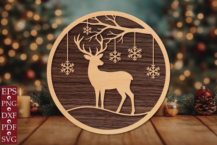 Christmas Deer Round Sign SVG example image 1