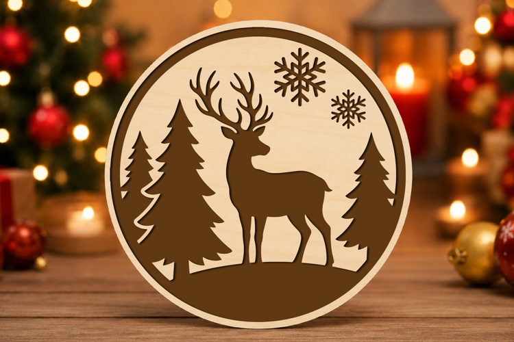 Christmas Deer Round Sign SVG example image 1