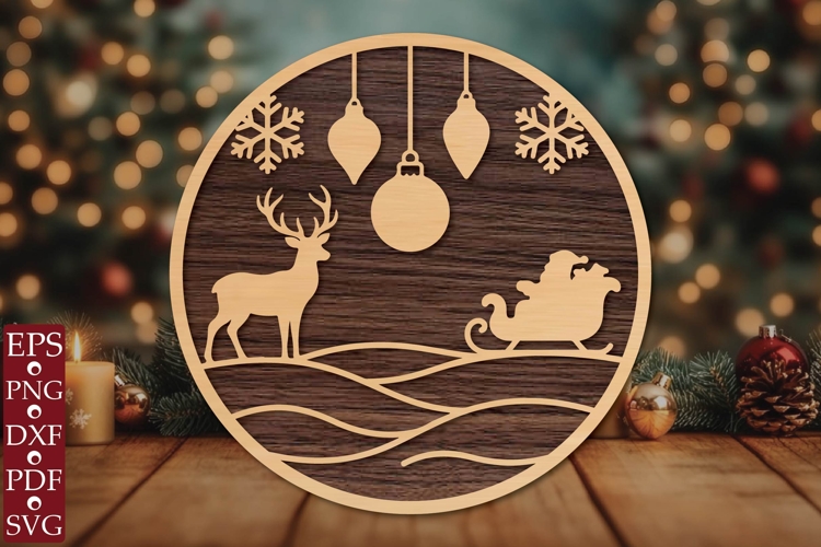 Christmas Deer & Santa Sleigh SVG example image 1