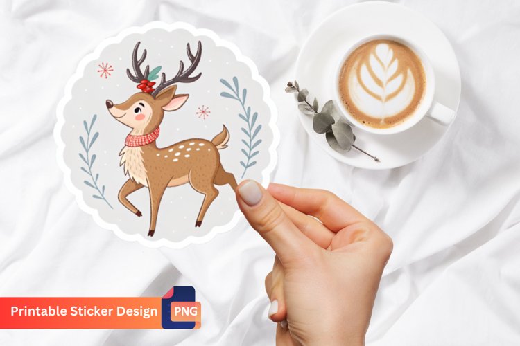 Christmas Deer Sticker, Festive Animal Sticker