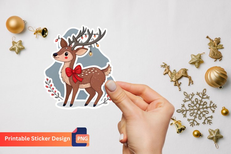 Christmas Deer Sticker, Christmas Forest Decor, Animal Art