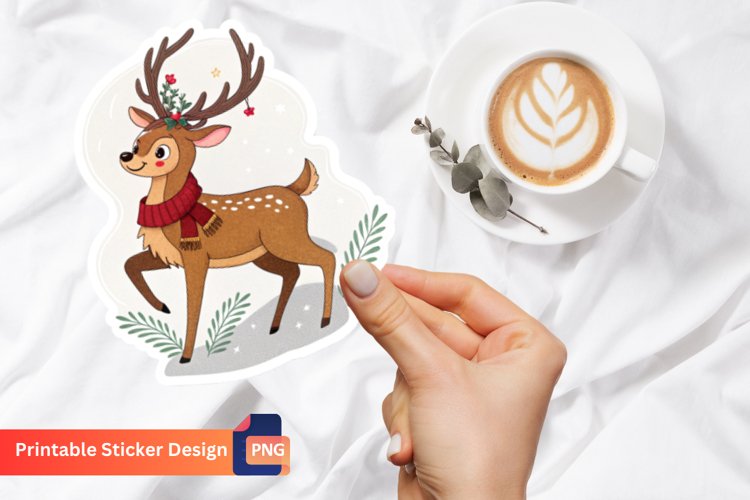 Christmas Deer Sticker, Festive Animal Sticker