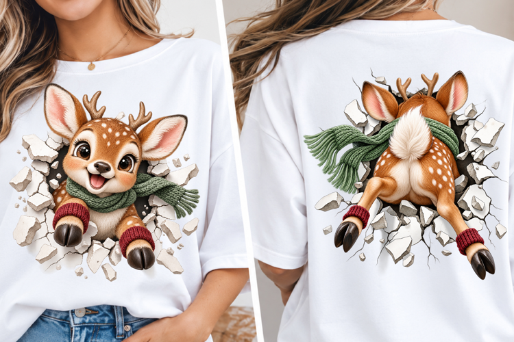 Christmas Deer Through Wall PNG