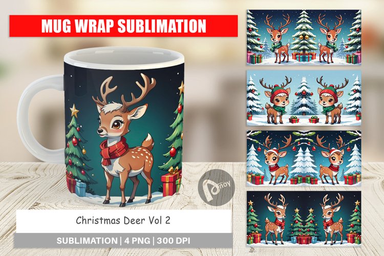 Mug Wrap Design Cartoon Christmas Deer