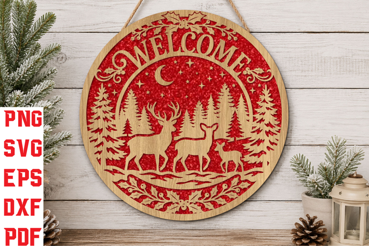 Christmas Deer Welcome Laser Cut SVG