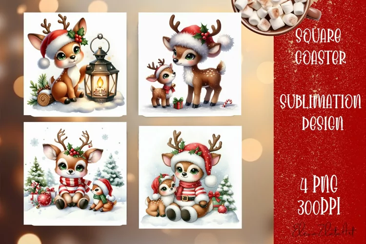 Christmas deer Sublimation Coaster Design
