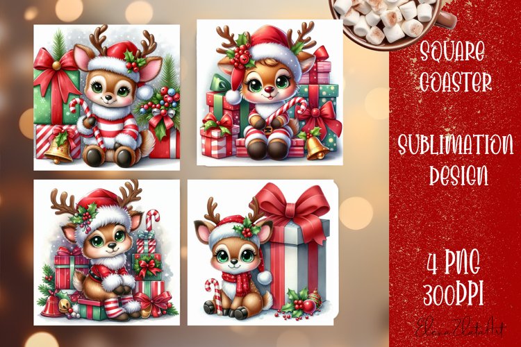 Christmas deer Sublimation Coaster Design example image 1
