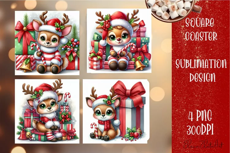Christmas deer Sublimation Coaster Design