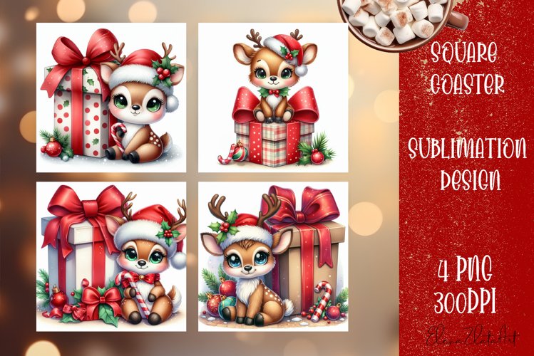 Christmas deer Sublimation Coaster Design example image 1