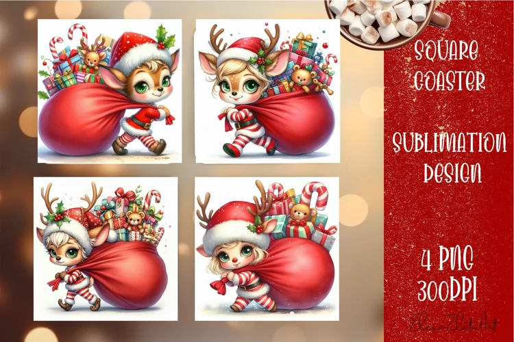 Christmas deer Sublimation Coaster Design