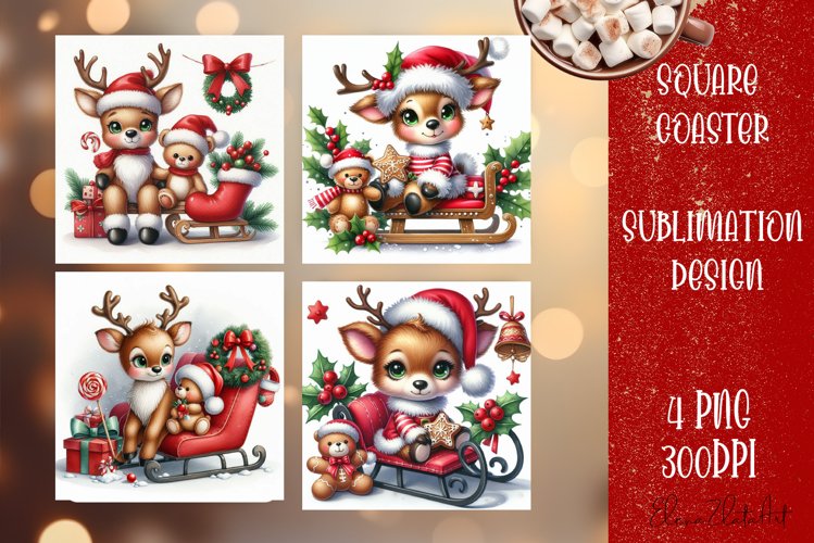 Christmas deer Sublimation Coaster Design example image 1