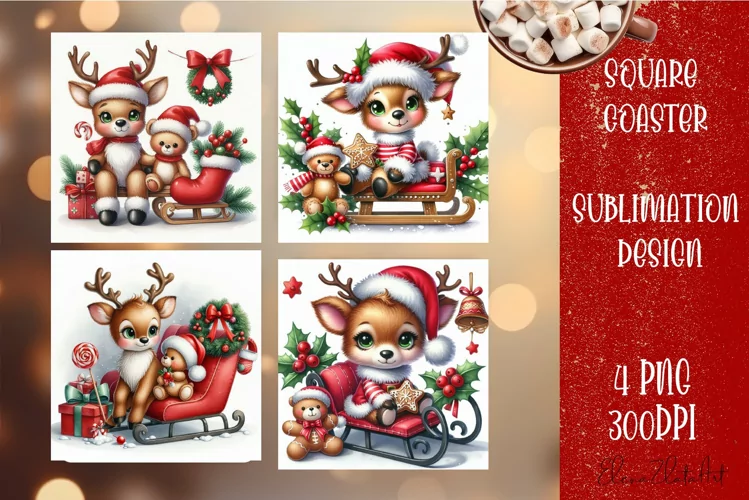 Christmas deer Sublimation Coaster Design