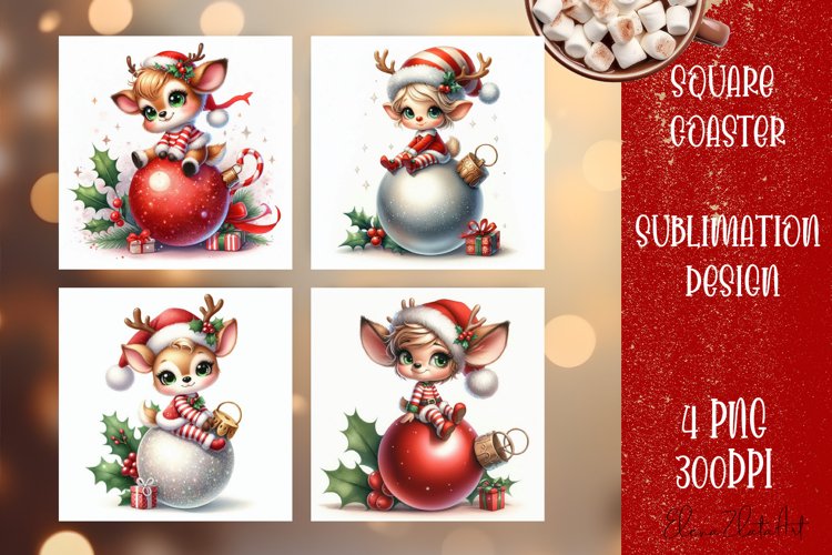 Christmas deer Sublimation Coaster Design example image 1