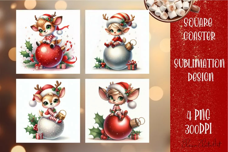 Christmas deer Sublimation Coaster Design