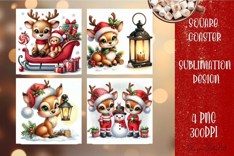Christmas deer Sublimation Coaster Design