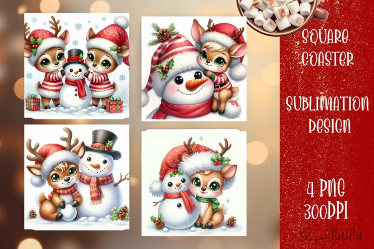 Christmas deer Sublimation Coaster Design