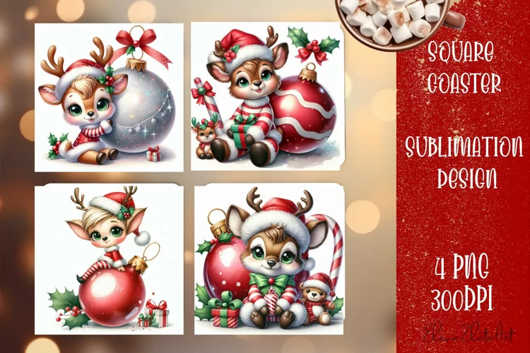 Christmas deer Sublimation Coaster Design