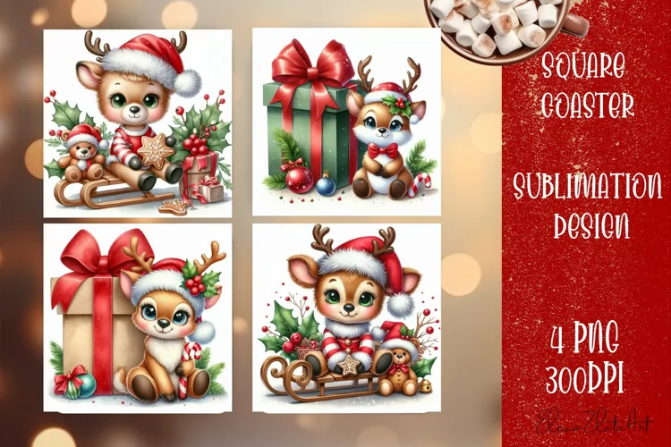 Christmas deer Sublimation Coaster Design