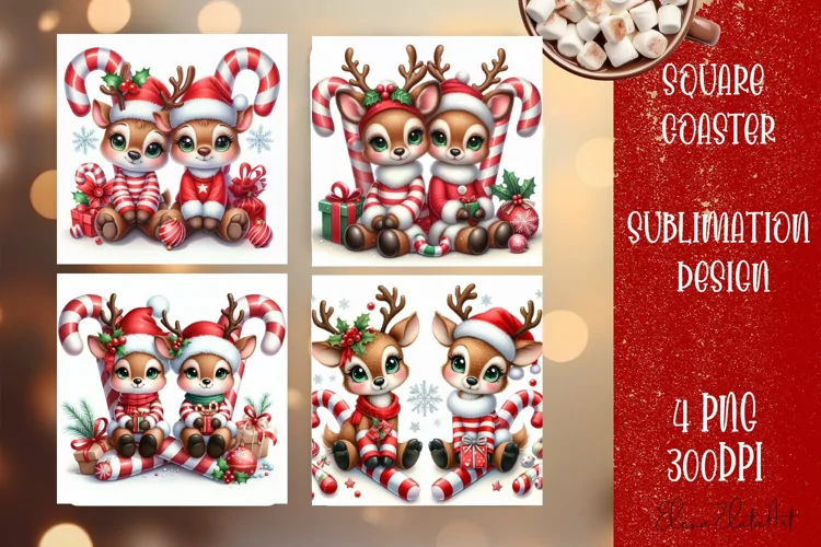 Christmas deer Sublimation Coaster Design