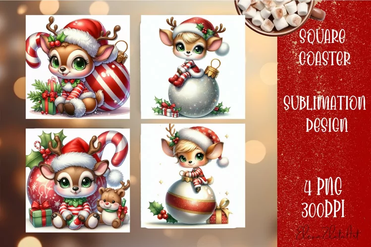 Christmas deer Sublimation Coaster Design