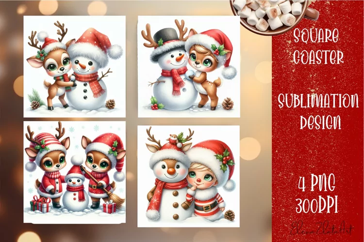 Christmas deer Sublimation Coaster Design