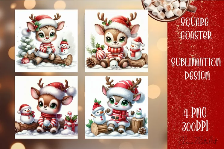 Christmas deer Sublimation Coaster Design