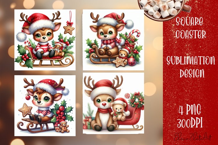 Christmas deer Sublimation Coaster Design example image 1