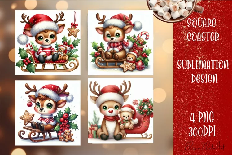 Christmas deer Sublimation Coaster Design