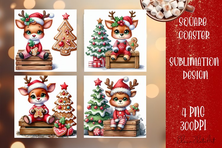 Christmas deer Sublimation Coaster Design example image 1