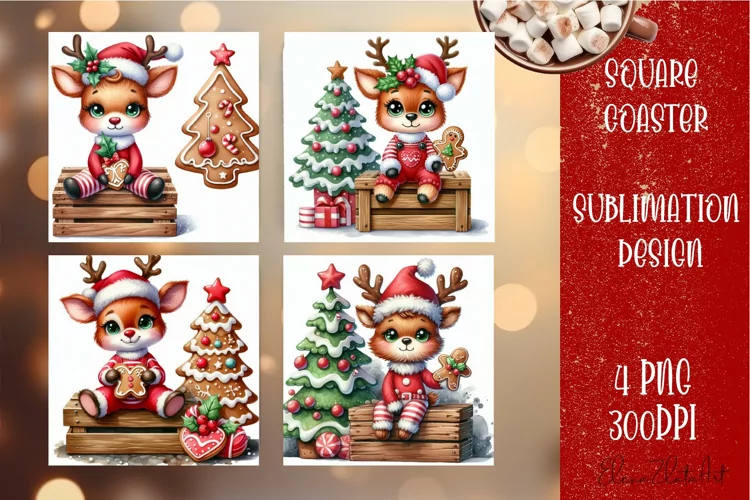 Christmas deer Sublimation Coaster Design