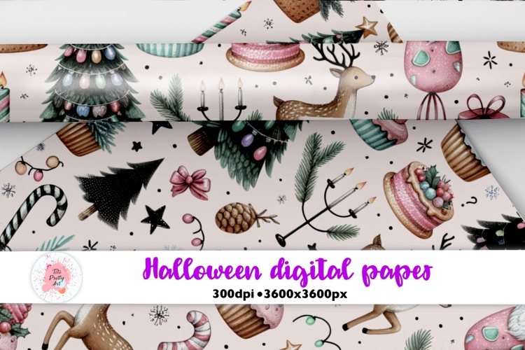 Christmas Deers Digital Paper PNG