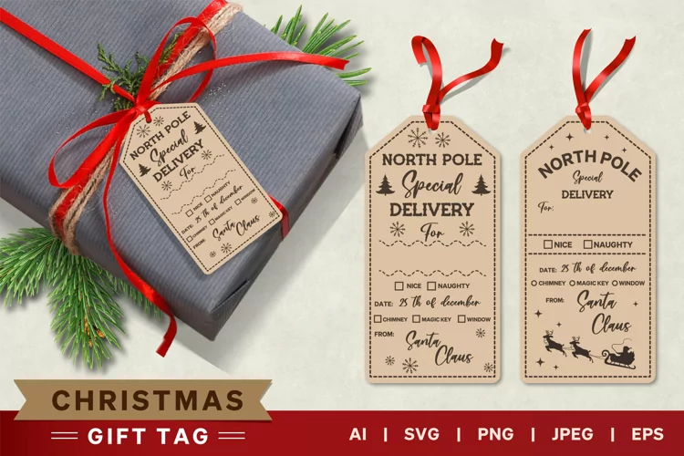 North Pole Special Delivery Christmas Gift Tag Set, SVG Set