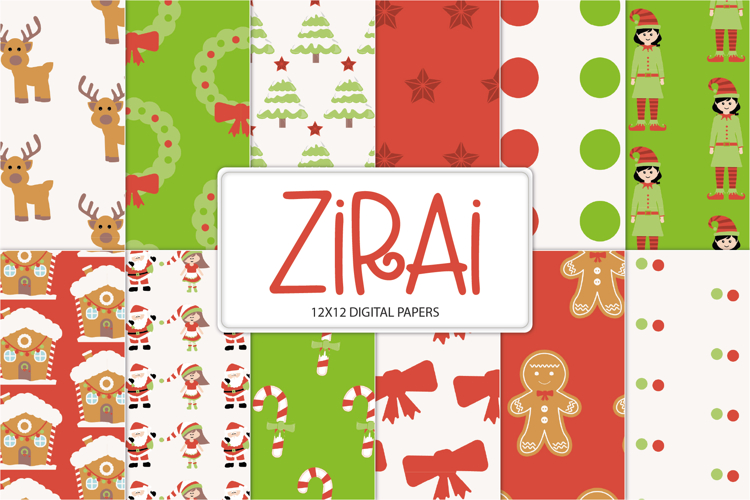Christmas Digital Paper Pack, Cute Holiday Backgrounds