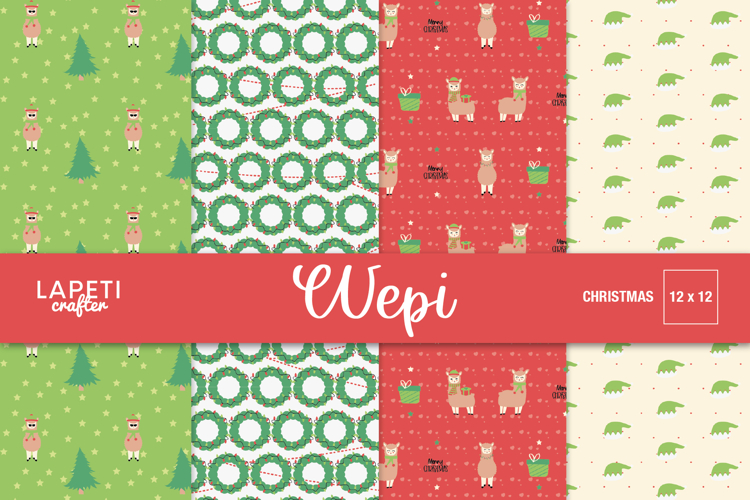 Christmas Digital Paper | Christmas Llama Patterns Paper