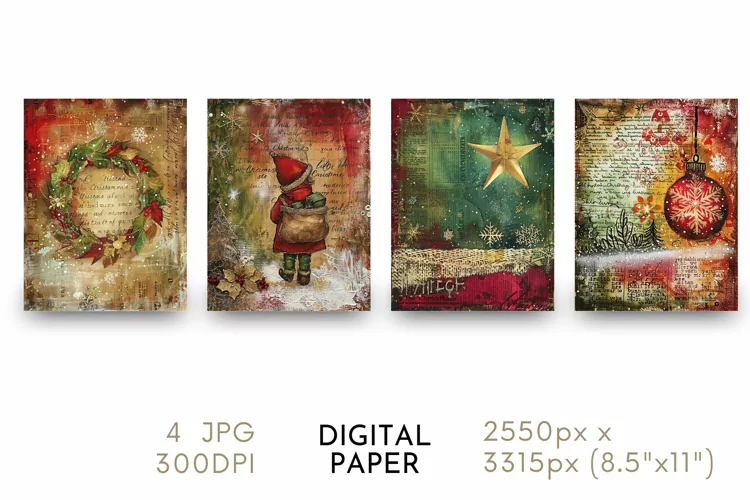 Christmas Digital Paper Watercolor JPG