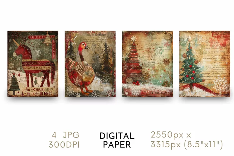 Christmas Digital Paper Watercolor JPG