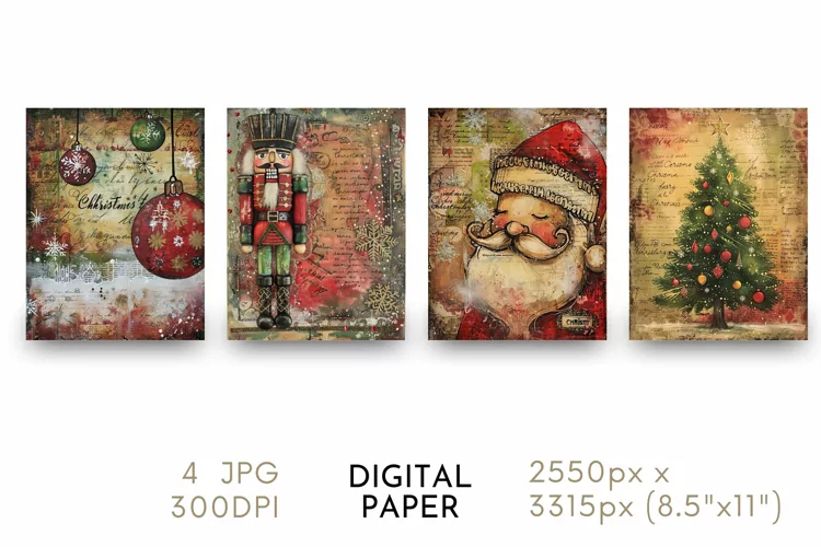 Christmas Digital Paper Watercolor JPG