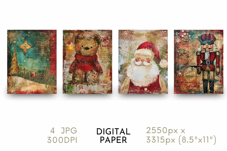 Christmas Digital Paper Watercolor JPG