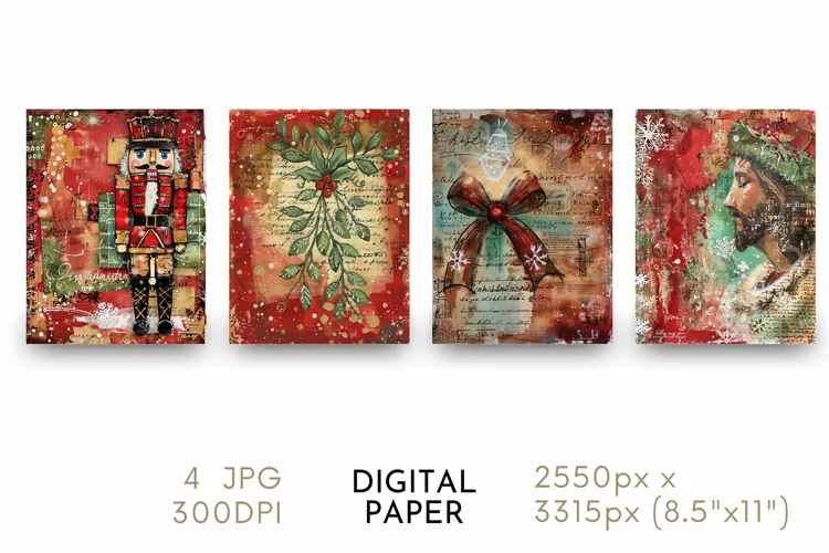 Christmas Digital Paper Watercolor JPG