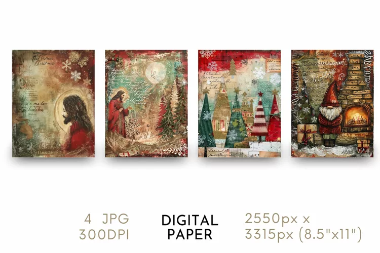 Christmas Digital Paper Watercolor JPG