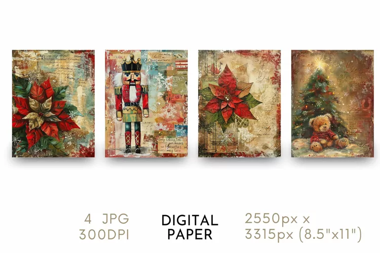 Christmas Digital Paper Watercolor JPG