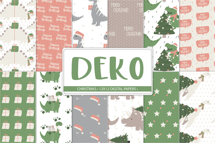 Christmas dinosaur digital paper pack with 12 non seamless 12x12 designs