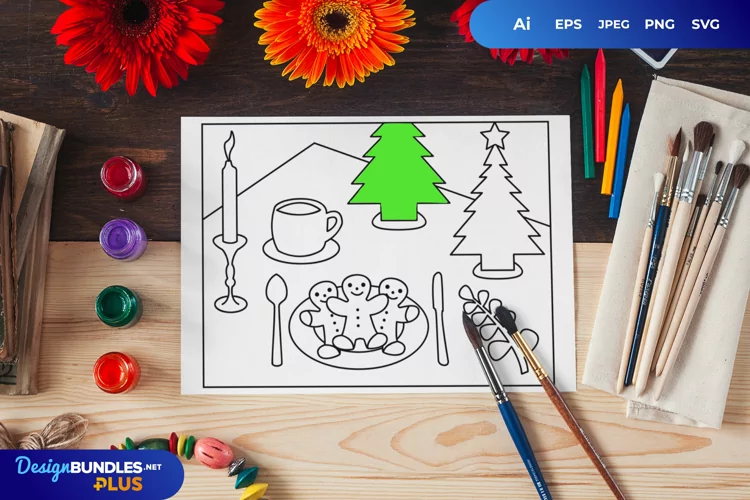 Christmas Dinner Table Coloring Page