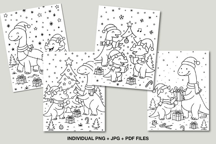Christmas Dinosaur Coloring Pages, Cute Holiday Printables