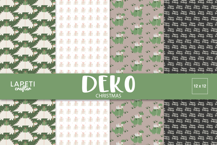 Christmas Dinosaur Digital Paper, Cute Dinos & Gifts Pattern