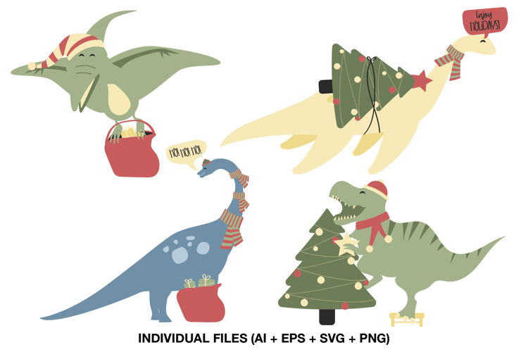 Cute Christmas Dinosaur Graphics for Holiday Cardmaking