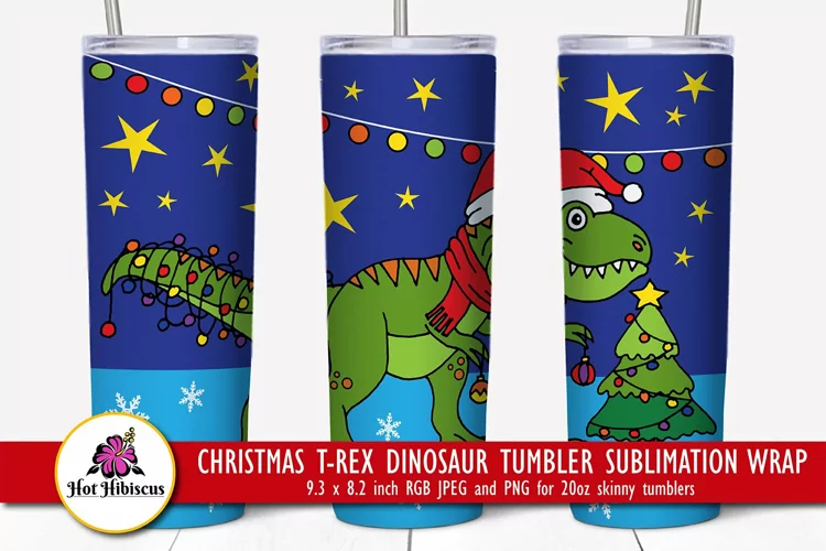 Christmas Dinosaur Tumbler | Christmas Dinosaur Sblimation
