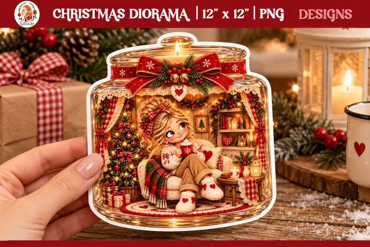 Cozy Christmas miniature diorama PNG