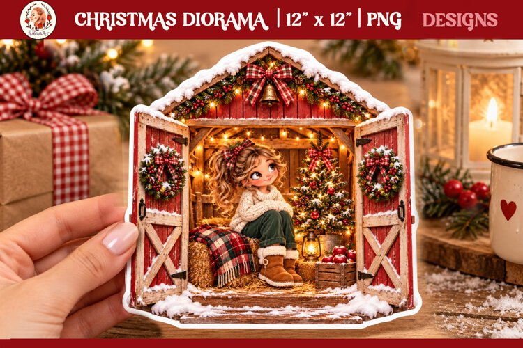 Cozy Christmas miniature diorama PNG example image 1