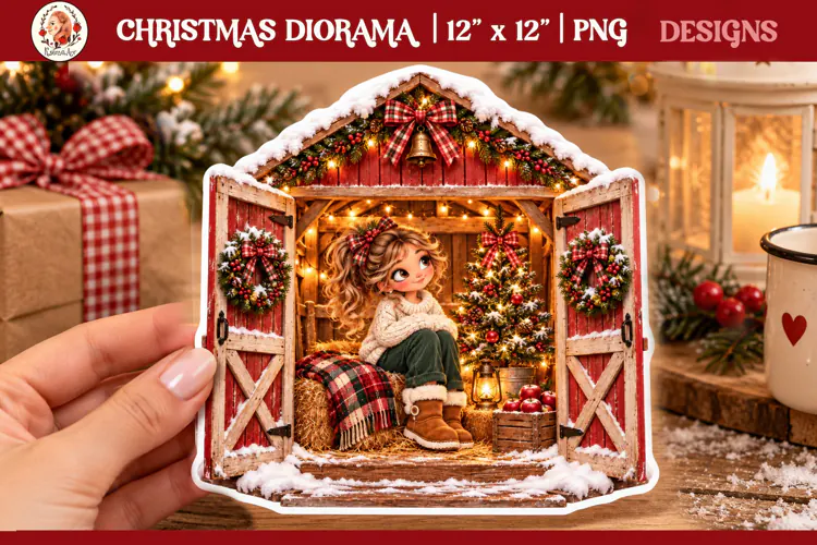 Cozy Christmas miniature diorama PNG
